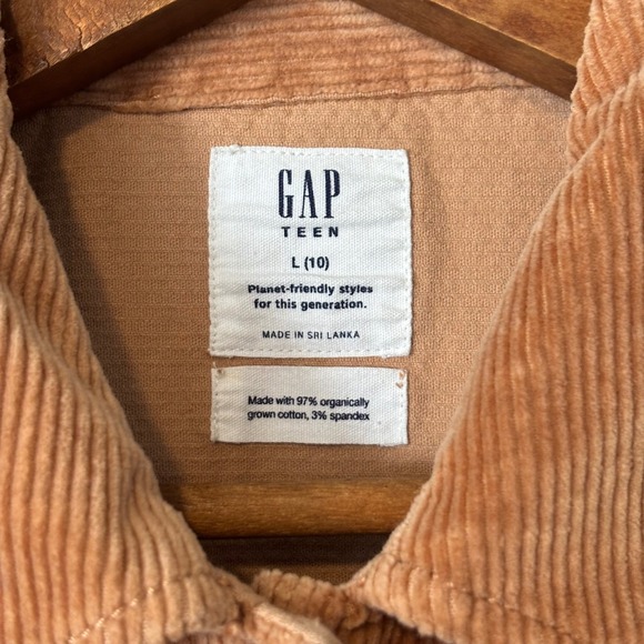 Gap Teen Girl's Large 10 Tan Corduroy Button Down Shirt Shacket Camel Brown - Picture 5 of 7